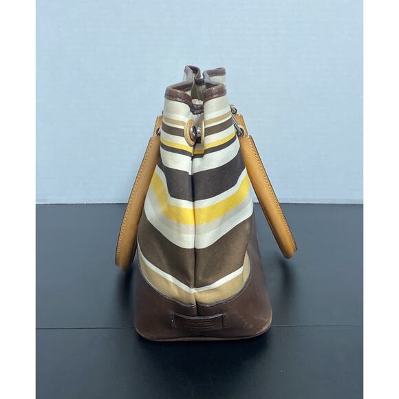 Coach Hampton Canvas Tote Yellow and Brown Stripes - Picture 8 of 9